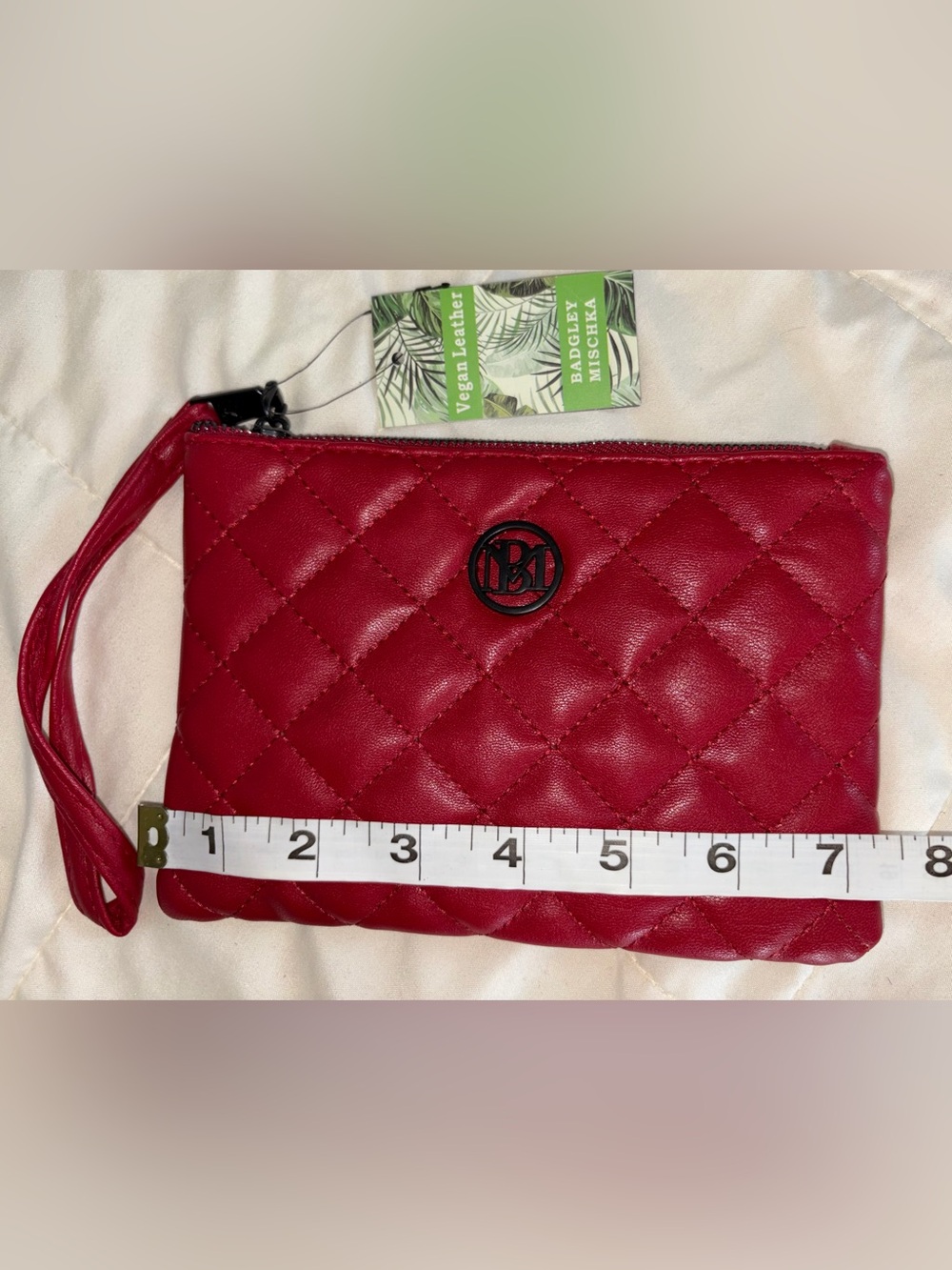 Badgley Mischka Red Quilted Vegan Leather Clutch Wristlet
